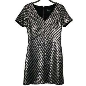 Lulus Broadway Star Gold Sequin Mini‎ Dress Shortsleeve Exposed Back Zipper XS